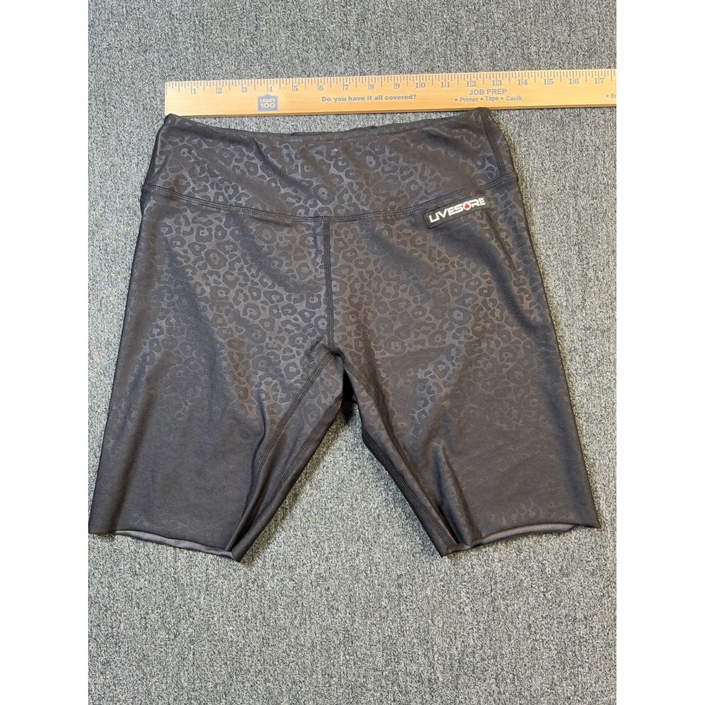 LiveSore Womens Black Leopard Print Biker Shorts Size M Athletic CrossFit Gym - Picture 5 of 6